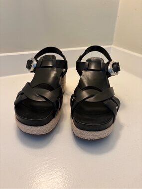 Black Platform Espadrille Sandals with Silver Buckle